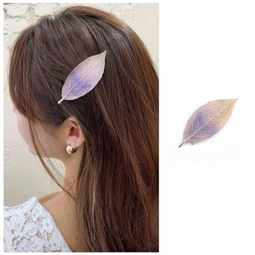 Dervivea Stoff Blatt Haarspange Barrette Gesticktes Blatt Snap Clip Lila Blatt Seite Haarspange Blätter Kopf Clip Kopfbedeckung Pflanze Haarspangen Dekorative Haar-Accessoires Für Frauen von Dervivea