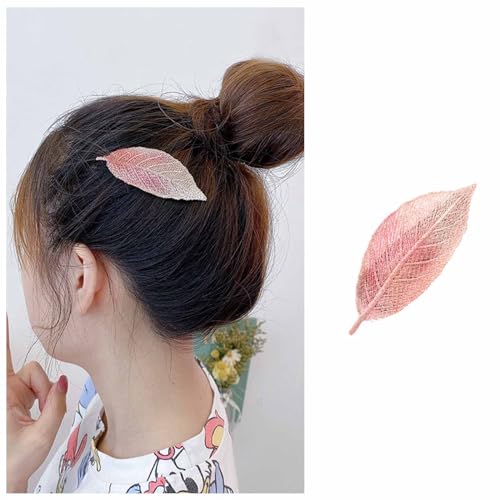 Dervivea Stoff Blatt Haarspange Barrette Gesticktes Blatt Snap Clip Rosa Blatt Seite Haarspange Blätter Kopf Clip Kopfbedeckung Pflanze Haarspangen Dekorative Haar-Accessoires Für Frauen von Dervivea