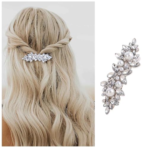 Dervivea Strass Perlen Haarspange Haarnadeln Vintage Perlen Haarspange Gold Kristall Haarspange Braut Haarspange Dekorative Accessoires Für Frauen Und Mädchen Perle Hochzeit Kopfschmuck (Silber) von Dervivea