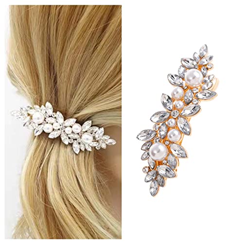 Dervivea Strass Perlen Haarspange Haarnadeln Vintage Perlen Haarspange Gold Kristall Haarspange Braut Haarspange Dekorative Accessoires Für Frauen Und Mädchen Perle Hochzeit Kopfschmuck (Gold) von Dervivea