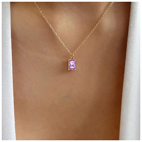 Dervivea Vintage Amethyst Quadratische Halskette Choker Lila Edelstein Anhänger Halskette Minimalistisch Rechteckige Kristall Halskette Cz Strass Halskette Schmuck Für Frauen Und Mädchen von Dervivea