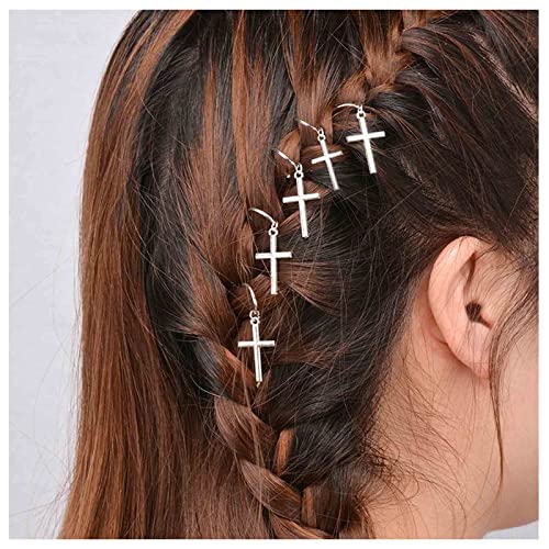 Dervivea Vintage Dreadlock Haar Ringe Clips Kreuz Zopf Haarreifen Haarschmuck Religiöse Kreuz Baumeln Haar Zopf Ringe Hip Hop Haar Ringe Zubehör Für Frauen Und Mädchen Kopfschmuck 5 Stück von Dervivea