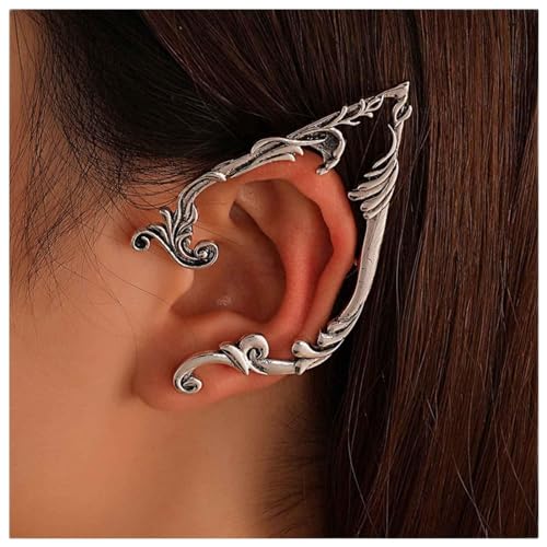 Dervivea Vintage Elfen Ohr Manschette Ohrringe Elfen Ohr Wrap Ohrringe Übertrieben Silber Ohrclimber Ohrringe Gothic Statement Ohrmanschette Ohrringe Schmuck Für Frauen(Silbernes linkes Ohr) von Dervivea