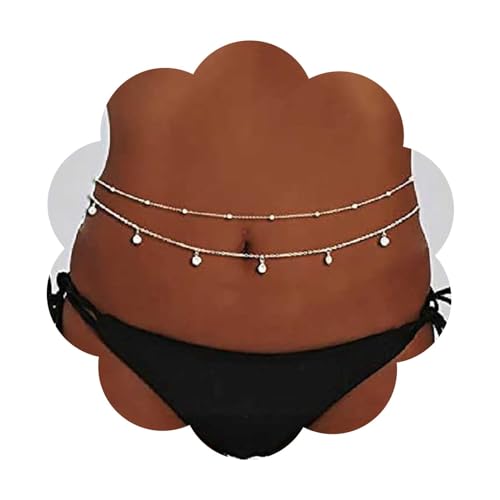 Dervivea Vintage Geschichtet Kristall Taille Kette Perle Bauch Kette Silber Strass Körper Kette Ball Bauch Kette Sommer Bikini Taille Körper Kette Schmuck Für Frauen Und Mädchen von Dervivea