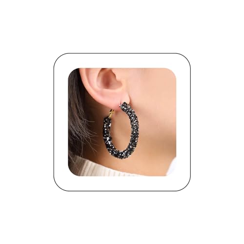 Dervivea Vintage Glitter Hoop Ohrringe Schwarz Druzy Ohrringe Druzy Kristall Ohrringe Strass Große Runde Ohrringe Druzy Quarz Geode Ohrringe Schmuck Für Frauen Und Mädchen von Dervivea