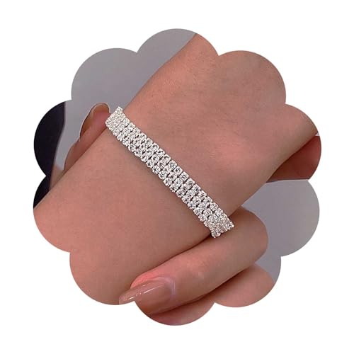 Dervivea Vintage Glitzernde Kristall Armbänder Silber Tennis Kette Armband Breite Reihe Armband Reihe Strass Armband Breite Volle Cz Armband Verstellbar Cz Hand Kette Armband Schmuck Für Frauen von Dervivea