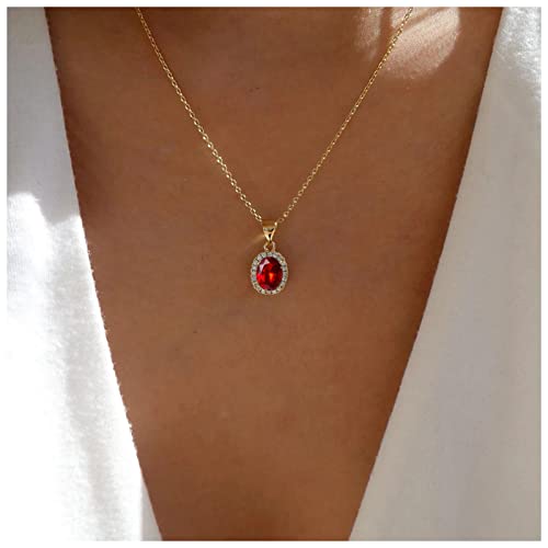 Dervivea Vintage Halo Rubin Halskette Choker Rot Kristall Anhänger Halskette Oval Rubin Halskette Minimalistisch Gold Rubin Kragen Halskette Schmuck Für Frauen Und Mädchen von Dervivea