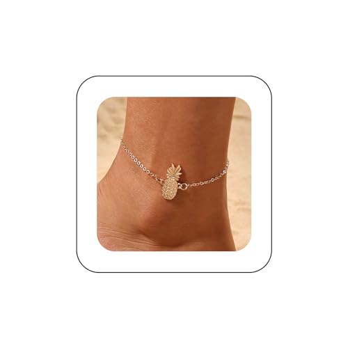 Dervivea Vintage Kleine Ananas Fußkettchen Gold Ananas Fußkettchen Armband Blatt Ananas Fußkettchen Ananas Frucht Fußkettchen Strand Ananas Fußkettchen Fußkette Schmuck Für Frauen Und Mädchen von Dervivea