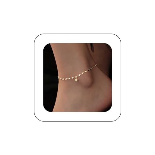 Dervivea Vintage Kleine Kugel Kette Fußkettchen Scheibe Pailletten Fußkettchen Gold Pailletten Fußkettchen Armband Scheibe Münze Fußkettchen Kleine Kugel Fußkettchen Spiegelkette Fußkettchen Schmuck von Dervivea