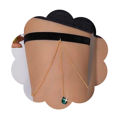 Dervivea Vintage Layered Smaragd Bein Kette Gold Smaragd Oberschenkel Kette Cz Bein Körper Kette Bikini Samt Oberschenkel Kette Sommer Körper Kette Schmuck Für Frauen Und Mädchen von Dervivea