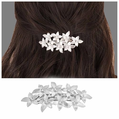 Dervivea Vintage Metall Blume Haarspange Barrette Kristall Blume Ponytail Halter Haarspangen Silber Blume Haarspange Pin Strass Blume Haarspange Kopfbedeckung Dekoratives Haarzubehör Für Frauen von Dervivea