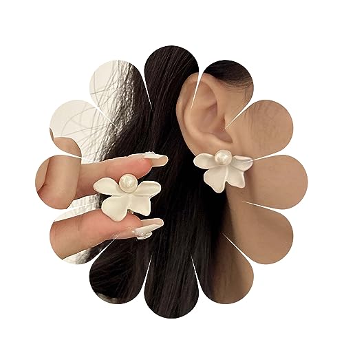 Dervivea Vintage Perle Blume Ohrstecker Ohrringe Weiße Blume Ohrringe Französisch Emaille Blume Ohrringe Perle Ohrringe Floral Aussage Ohrringe Schmuck Für Frauen Und Mädchen von Dervivea