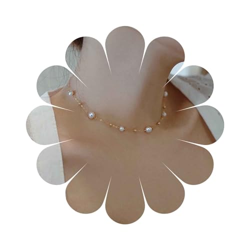 Dervivea Vintage Perlen Choker Halskette Perlen Station Halskette Kette Gold Perle Halskette Minimalistische Perlenkette Halskette Schmuck Für Frauen Und Mädchen von Dervivea