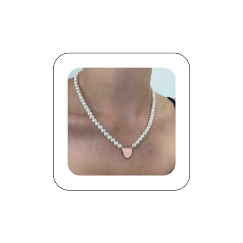 Dervivea Vintage Perlenkette Choker Rosa Emaille Herz Anhänger Halskette Herz Perlenkette Perlenkette Perlenstrang Halskette Perlenkette Weiß Perlenkette Schmuck Für Frauen Und Mädchen Dervivea Vintage Perlenkette Choker Rosa Emaille Herz Anhänger Halskette Herz Perlenkette Perlenkette Perlenstrang Halskette Perlenkette Weiß Perlenkette Schmuck Für Frauen Und Mädchen von Dervivea