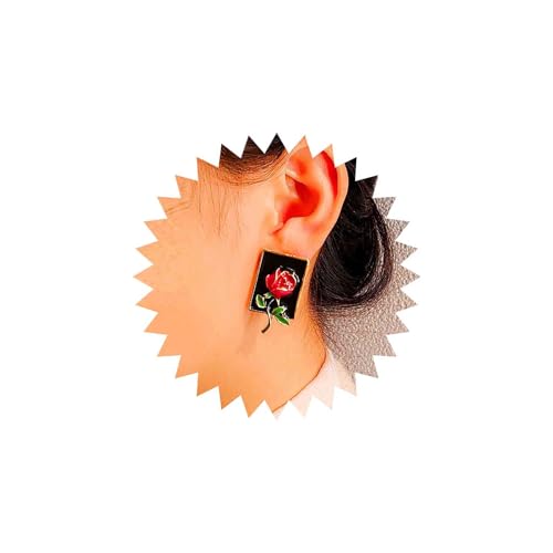 Dervivea Vintage Quadratische Blumen Ohrringe Schwarz Emaille Quadratische Ohrstecker Onyx Quadratische Ohrringe Rosa Geburt Blumen Ohrringe Schmuck Für Frauen Und Mädchen von Dervivea