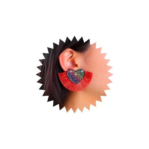Dervivea Vintage Rote Quaste Ohrringe Kristall Herz Ohrstecker Ohrringe Fan Fransen Ohrringe Regenbogen Cz Herz Ohrringe Quaste Kronleuchter Ohrringe Schmuck Für Frauen Und Mädchen von Dervivea