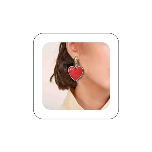 Dervivea Vintage Rotes Herz Huggie Ohrringe Große Herz Tropfen Ohrringe Emaille Herz Baumeln Creolen Liebe Herz Ohrringe Schmuck für Frauen und Mädchen von Dervivea