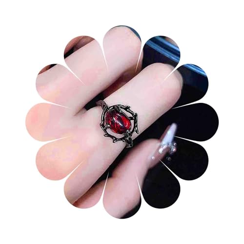 Dervivea Vintage-Rubin-Kristall-Ring, Rubin-Cz-Ring, ovaler roter Onyx-Ring, schwarzer Rubin-Fingerring, verstellbarer offener Wickelring, Schmuck für Frauen und Mädchen (oval) von Dervivea