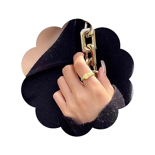 Dervivea Vintage Runde Uhr Fingerring Dicke Uhr Ring Kleine Uhr Ring Einstellbar Offener Ring Gold Siegel Ringe Schmuck Für Frauen Und Mädchen von Dervivea