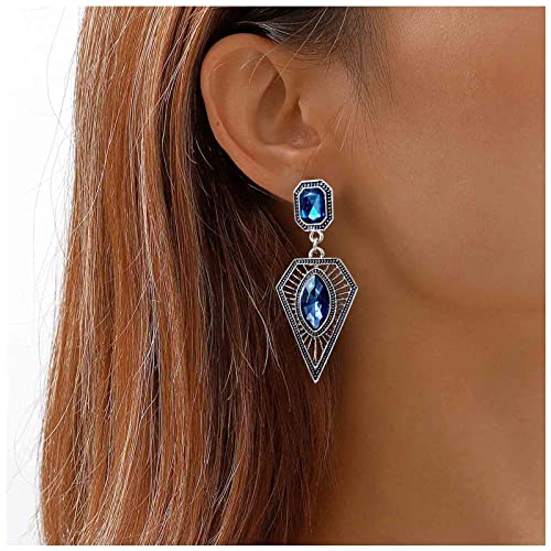 Dervivea Vintage Saphir Quadratische Ohrringe Blau Geometrische Strass Ohrringe Übertrieben Blau Cz Kristall Baumeln Ohrringe Quadratische Saphir Tropfen Ohrringe Schmuck Für Frauen Und Mädchen von Dervivea