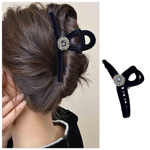 Dervivea Vintage Schwarz Strass Haar Kralle Clip Samt Haarspange Kralle Kiefer Große Dicke Lockiges Haar Kralle Klammer Kunststoff Haarspange Kralle Dekorative Haar-Accessoires Für Frauen von Dervivea