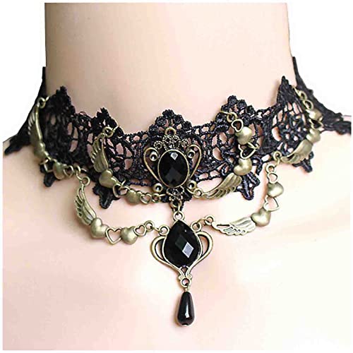 Dervivea Vintage Schwarzes Spitzen Halsband Halsband Gothic Edelstein Quaste Halsband Viktorianische Spitze Halsband Vampir Halsband Halsband Halloween Kostüme Halsband Kettenschmuck Für Frauen von Dervivea