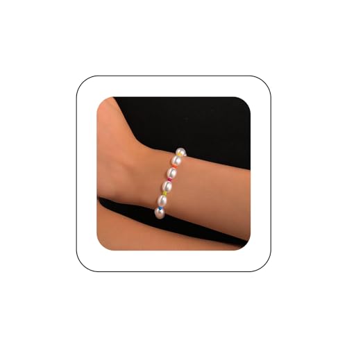 Dervivea Vintage Weißes Perlenarmband Perlenperlen Handkettenarmbänder Ovale Perlenkettenarmbänder Perlenstretcharmband Elastische Perlenarmbänder Schmuck Für Frauen Und Mädchen von Dervivea