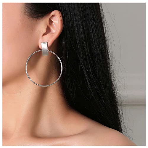 Dervivea Vintage große Kreis-Ohrringe offener Kreis Ohrstecker minimalistische große Creolen Boho Silber geometrische Ohrringe Schmuck für Frauen und Mädchen von Dervivea