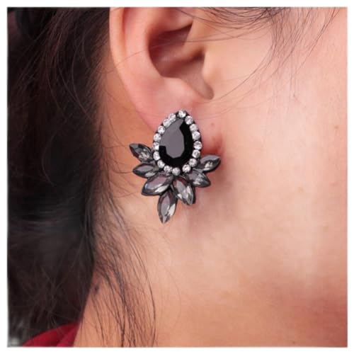 Dervivea Vintage schwarze Tropfen-Ohrringe glänzende Kristall-Blumen-Ohrringe schwarze Strass-Ohrstecker Halo Cz-Ohrringe Schmuck für Frauen und Mädchen von Dervivea