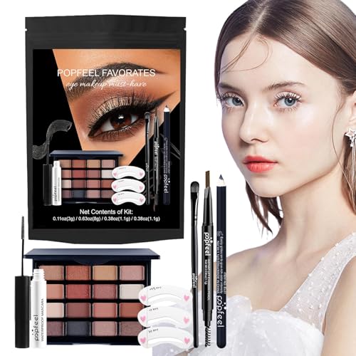 Derwrtup Augen-Make-up-Set, Lidschatten-Eye-Liner, Augen-Make-up-Set | Make-up-Set tragbar | Langlebiger, wasserfester 8-teiliger Lidschatten für Damen-Augen-Make-up von Derwrtup