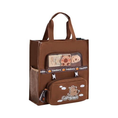 Derwrtup Capybara Handtasche, Tierische Leinwandtasche Mit Mehrfachen Taschenfächern, Praktischer Reisebeutel Für Kinder Jugendliche Und Schüler von Derwrtup