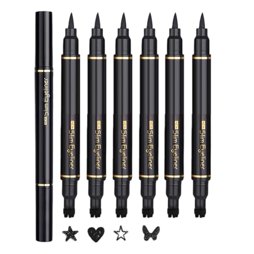 Derwrtup Eyeliner Stift,Flüssiger Eyeliner Stift Set Mit Doppelseitigem Stempelkopf | 6 Stück Wasserdicht Langhaftend Für Dating Hochzeit Feiern Reise Bühne Cosplay von Derwrtup