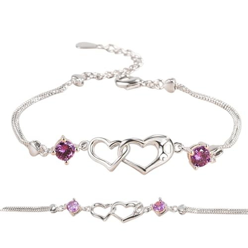 Derwrtup Silberne Armreifen Für Frauen | Verstellbares Doppelherz Armband,Mädchen Geschenkidee Für Geburtstag Muttertag Valentinstag Familie Tochter Oma von Derwrtup