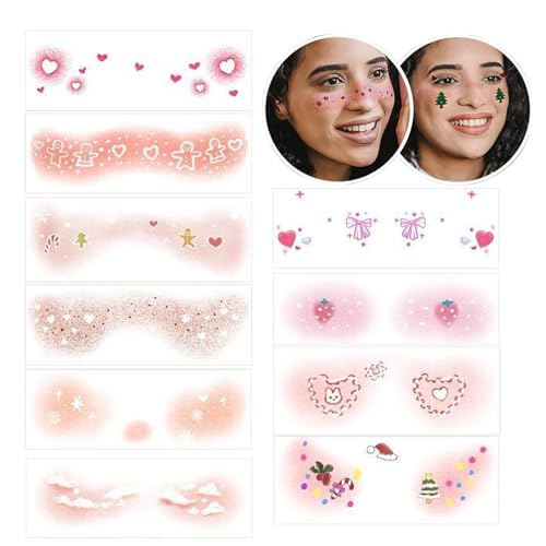 Derwrtup Weihnachts-Make-up-Aufkleber, temporäre Gesichtsaufkleber | 10X Weihnachts-Make-up-Gesichts-Rouge-Aufkleber - Niedliche Gesichts-Make-up-Aufkleber, Festival-Make-up-Zubehör, gefälschte Derwrtup Weihnachts-Make-up-Aufkleber, temporäre Gesichtsaufkleber | 10X Weihnachts-Make-up-Gesichts-Rouge-Aufkleber - Niedliche Gesichts-Make-up-Aufkleber, Festival-Make-up-Zubehör, gefälschte von Derwrtup