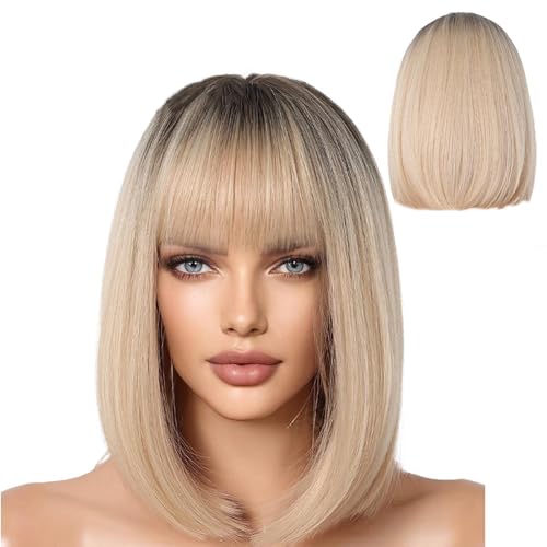 Kurze Bob Perücke Mit Pony - Perücke Damen Bob Perücke Bob Mit Pony Perücke Bob Perücke Kurz Pony | Für Frauen Synthetisches Haar Perücken Cosplay Täglich Party Gebrauch von Derwrtup