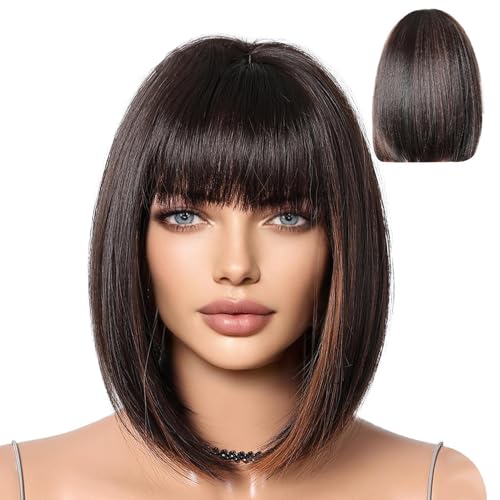 Kurze Bob Perücke Mit Pony - Perücke Damen Bob Perücke Bob Mit Pony Perücke Bob Perücke Kurz Pony | Für Frauen Synthetisches Haar Perücken Cosplay Täglich Party Gebrauch von Derwrtup