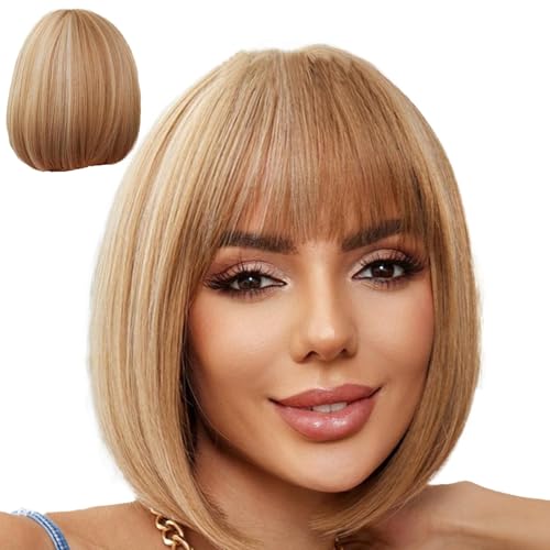 Kurze Bob Perücke Mit Pony - Perücke Damen Bob Perücke Bob Mit Pony Perücke Bob Perücke Kurz Pony | Für Frauen Synthetisches Haar Perücken Cosplay Täglich Party Gebrauch von Derwrtup