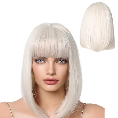 Kurze Bob Perücke Mit Pony - Perücke Damen Bob Perücke Bob Mit Pony Perücke Bob Perücke Kurz Pony | Für Frauen Synthetisches Haar Perücken Cosplay Täglich Party Gebrauch von Derwrtup