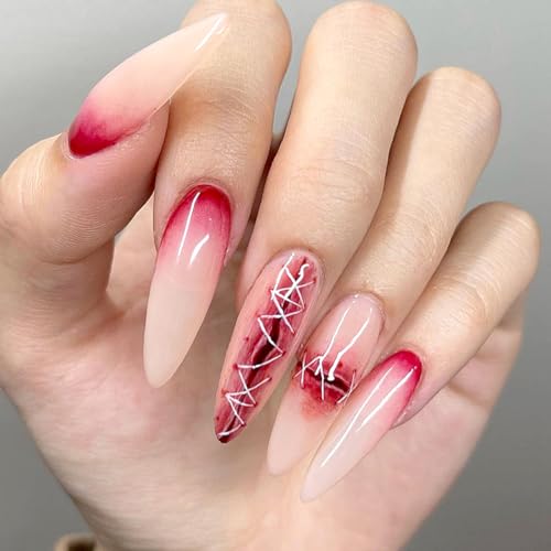 DeryArcle 24 Stück Nägel zum Aufkleben Lang Halloween Tip Glitzer Rosa Künstliche Nägel Natural Kunstnägel Press on Nails 3D-Effekt Fingernägel Fake Nails für Frauen Mädchen von DeryArcle