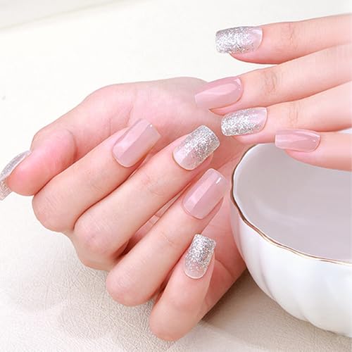 DeryArcle Nageldekoration Nagelkunst Sticker,Halb ausgehärtete UV Gel Nagelfolie,Rosa Silber Stil Selbstklebend Nagelaufkleber,Nagellackstreifen mit Nagelfeile und Stick für Mädchen Frauen von DeryArcle