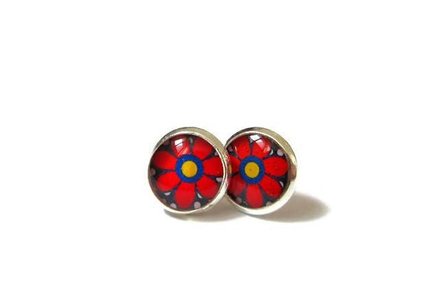 Kinderohrringe, Kinderohrstecker Rote Blumen Blumenschmuck, Kindergeschenk Kleines Mädchen Schmuck Kindergeburtstag von DesJoliesMomes