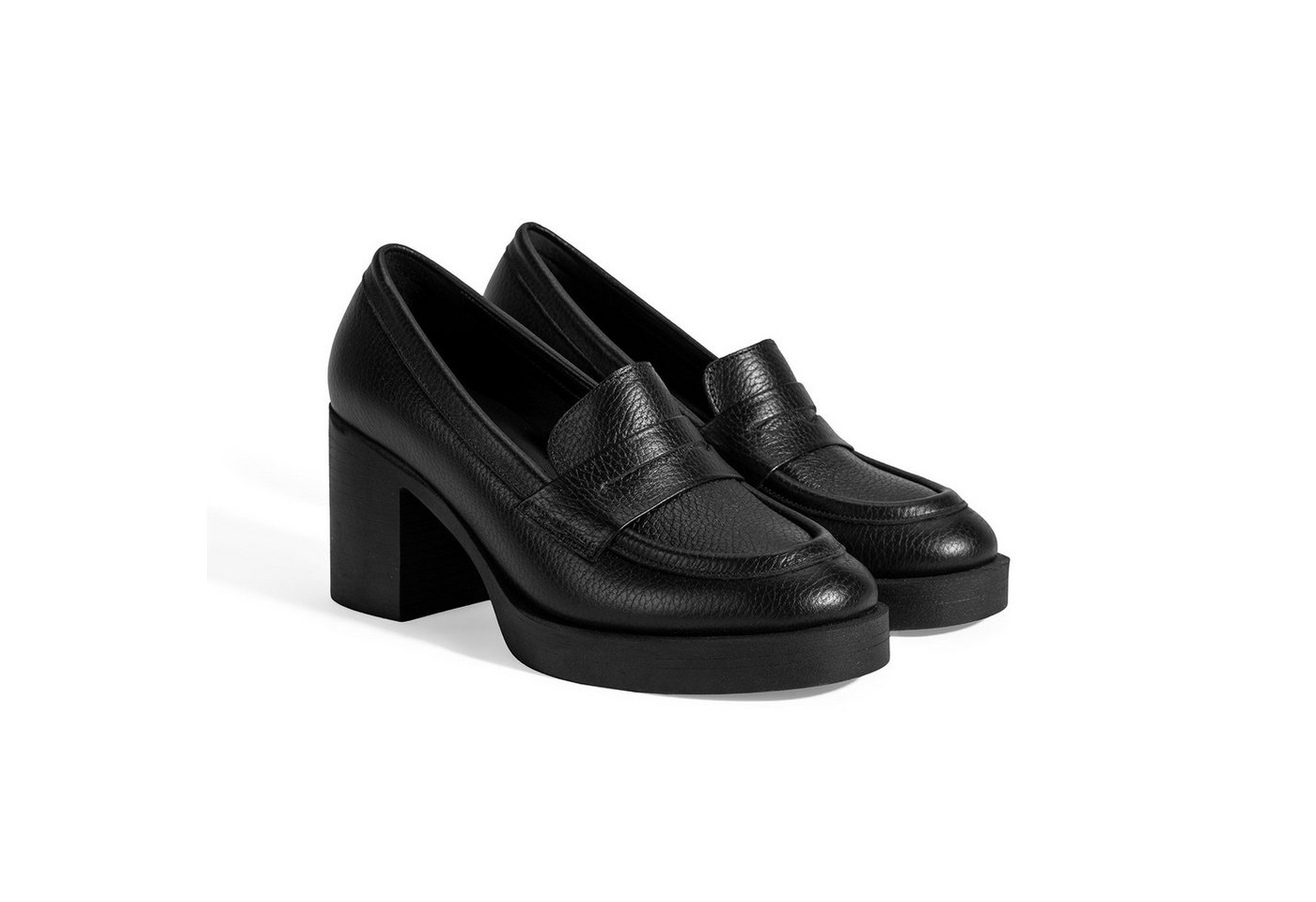 Desa DESA Damen-Slipper, atmungsaktives Leder, wadenlang, Blockabsatz, Basi Loafer von Desa