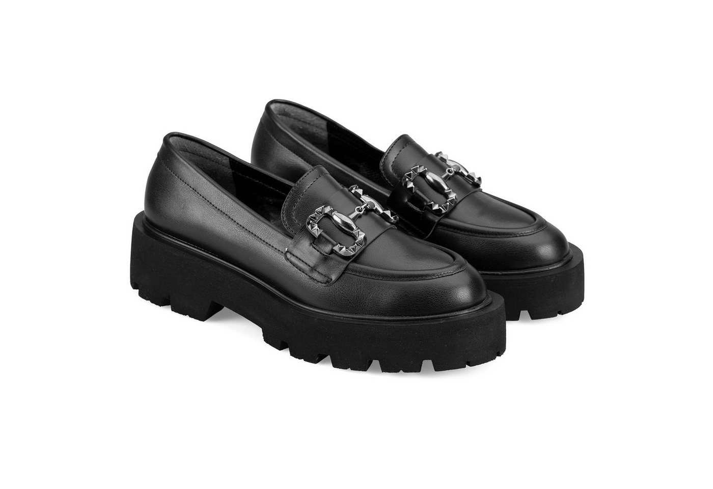 Desa DESA Damen-Slipper aus Kunstleder, runde Zehenpartie, flacher Absatz, Loafer von Desa