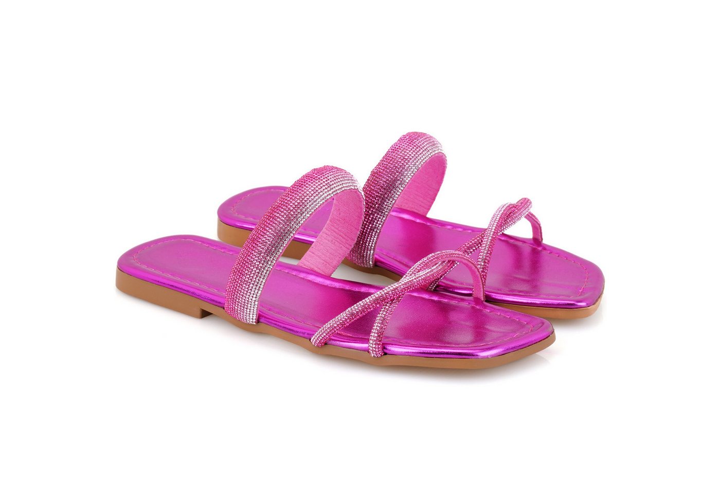 Desa Damen-Hausschuhe aus Kunstleder – Synthetiksohle, flacher Absatz Slipper von Desa