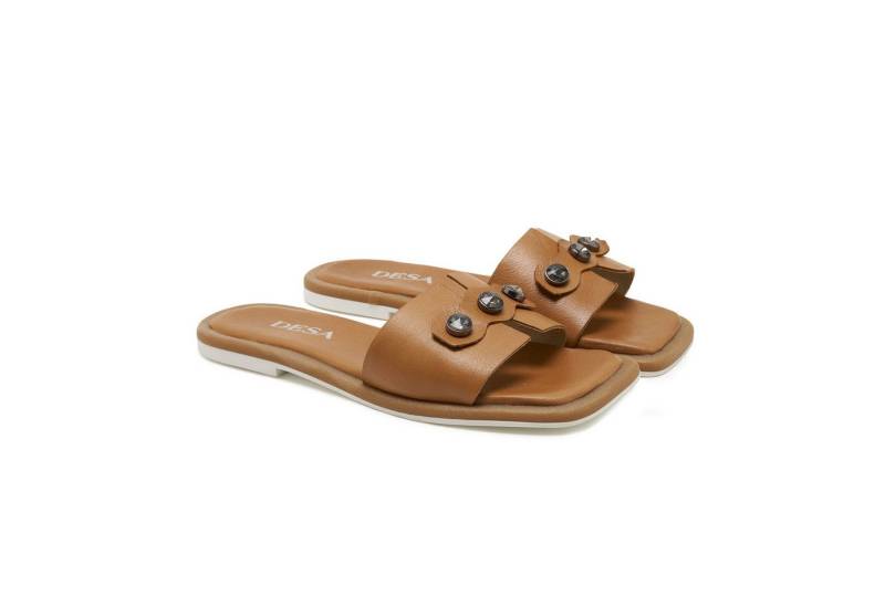 Desa Damen-Lederpantoffeln – Ledersohle, atmungsaktiv, flacher Absatz Slipper von Desa