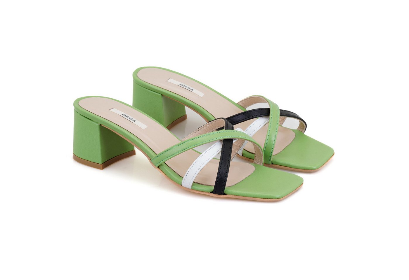 Desa Damen-Lederpantoffeln – Synthetiksohle, Blockabsatz, atmungsaktiv Slipper von Desa