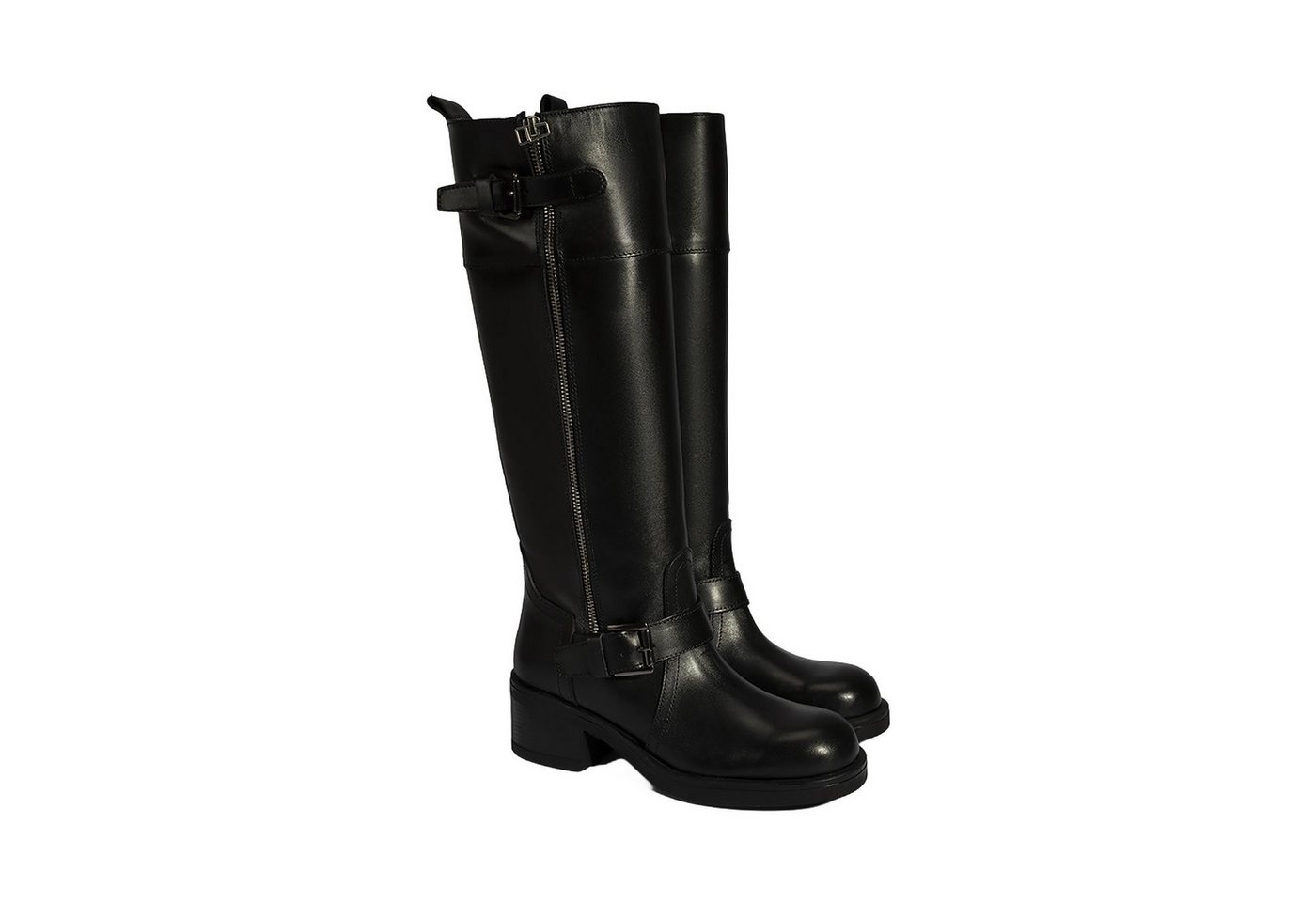 Desa Damen-Overknee-Stiefel – Obermaterial aus Leder, Reißverschluss, flac Stiefel von Desa