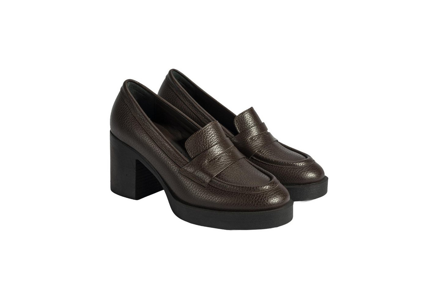 Desa Damen-Slipper – Obermaterial aus Leder, Blockabsatz, wadenlang, leich Loafer von Desa