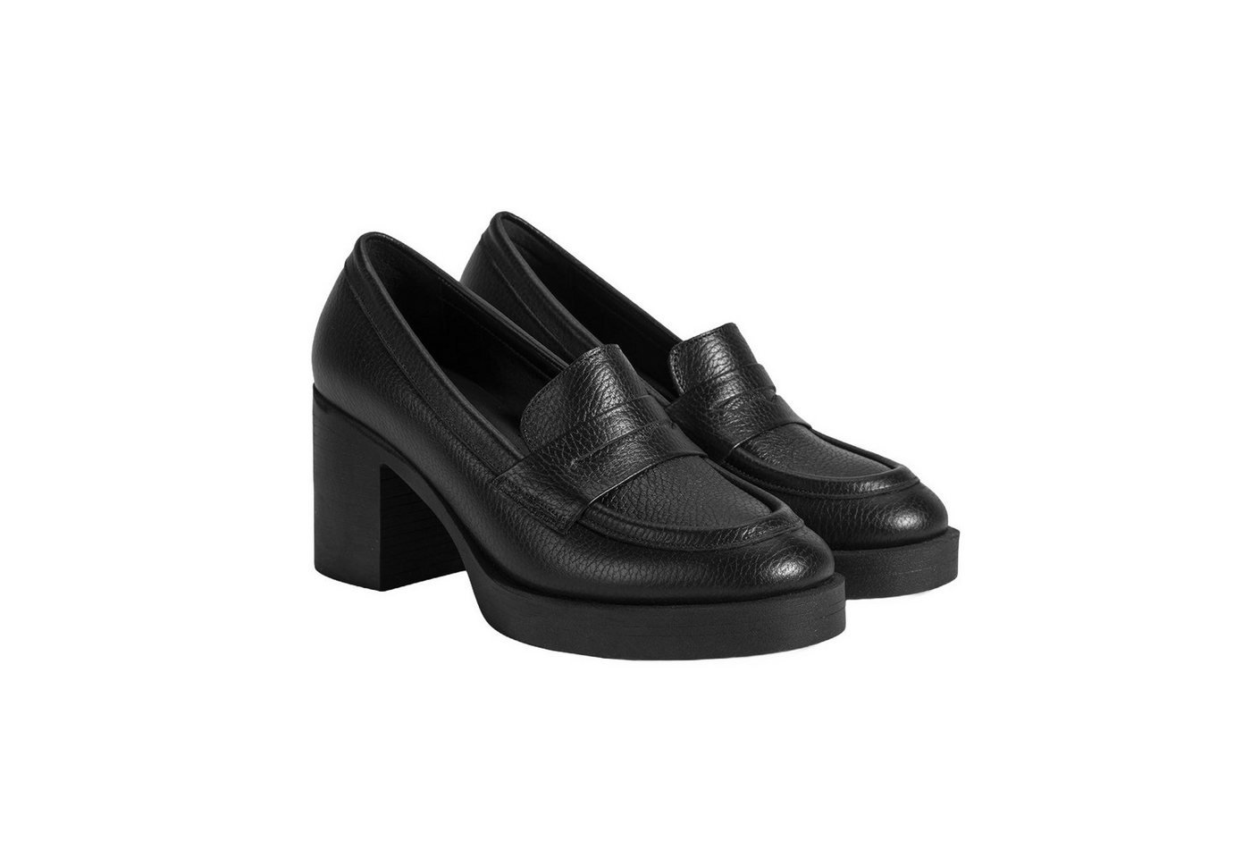 Desa Damen-Slipper – Obermaterial aus Leder, Blockabsatz, wadenlang, leich Loafer von Desa