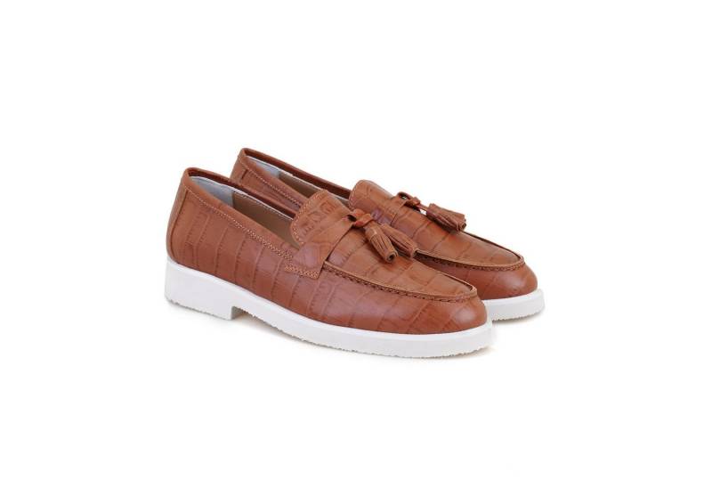 Desa Damen-Lederslipper – Sohle aus Synthetikgummi, flacher Absatz, atmung Loafer von Desa